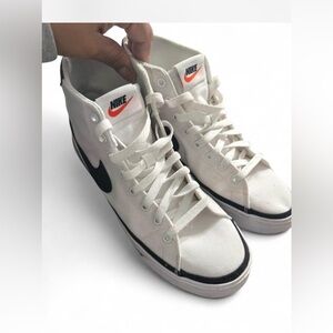 Nike Women's Court Legacy Mid Canvas Sneakers - Black, White, and Orange